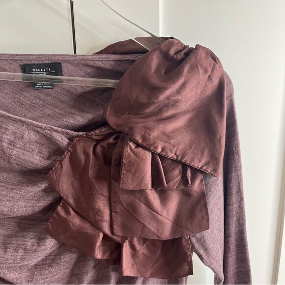 Anthropologie Vintage Deletta Volante Top Ruffle Satin Bow Knit Blouse Y2K small - Picture 5 of 11